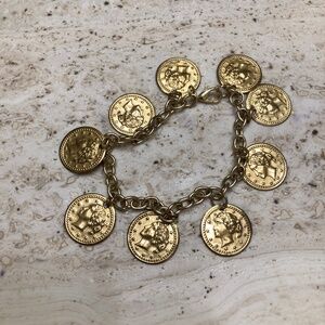 Gold Tone Faux Coin Charm Bracelet